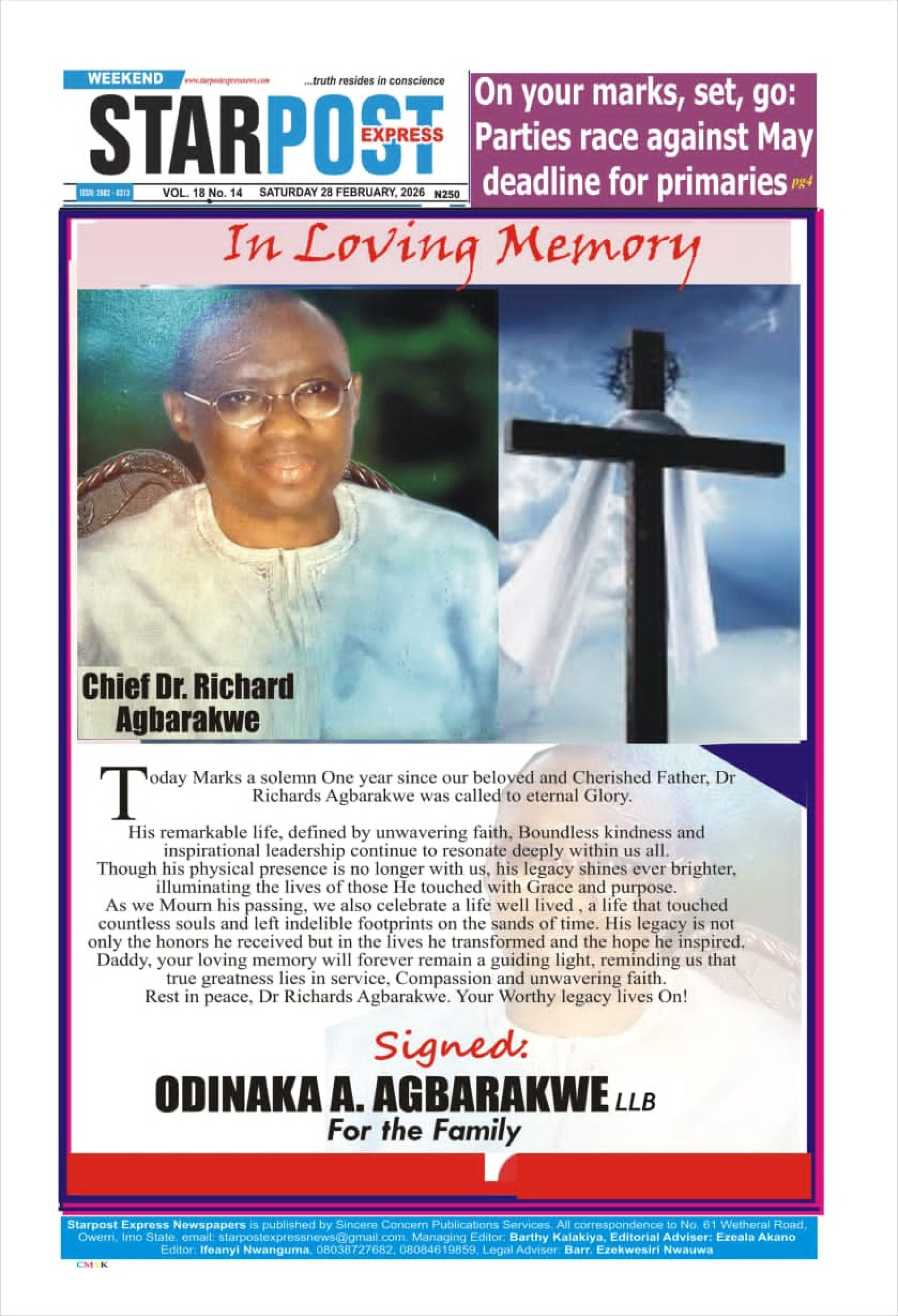 In Loving Memory Of Late Chief Dr Richards Agbarakwe 