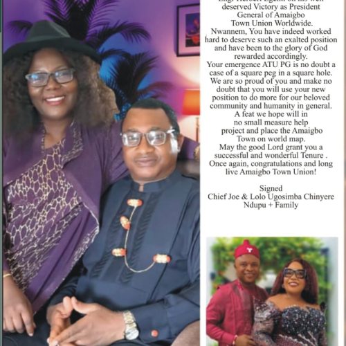 Chief Joe Ndupu Congratulates New Amaigbo Town Union President General, Engr Herbert Egenti … describes his emergence as square peg in a square hole