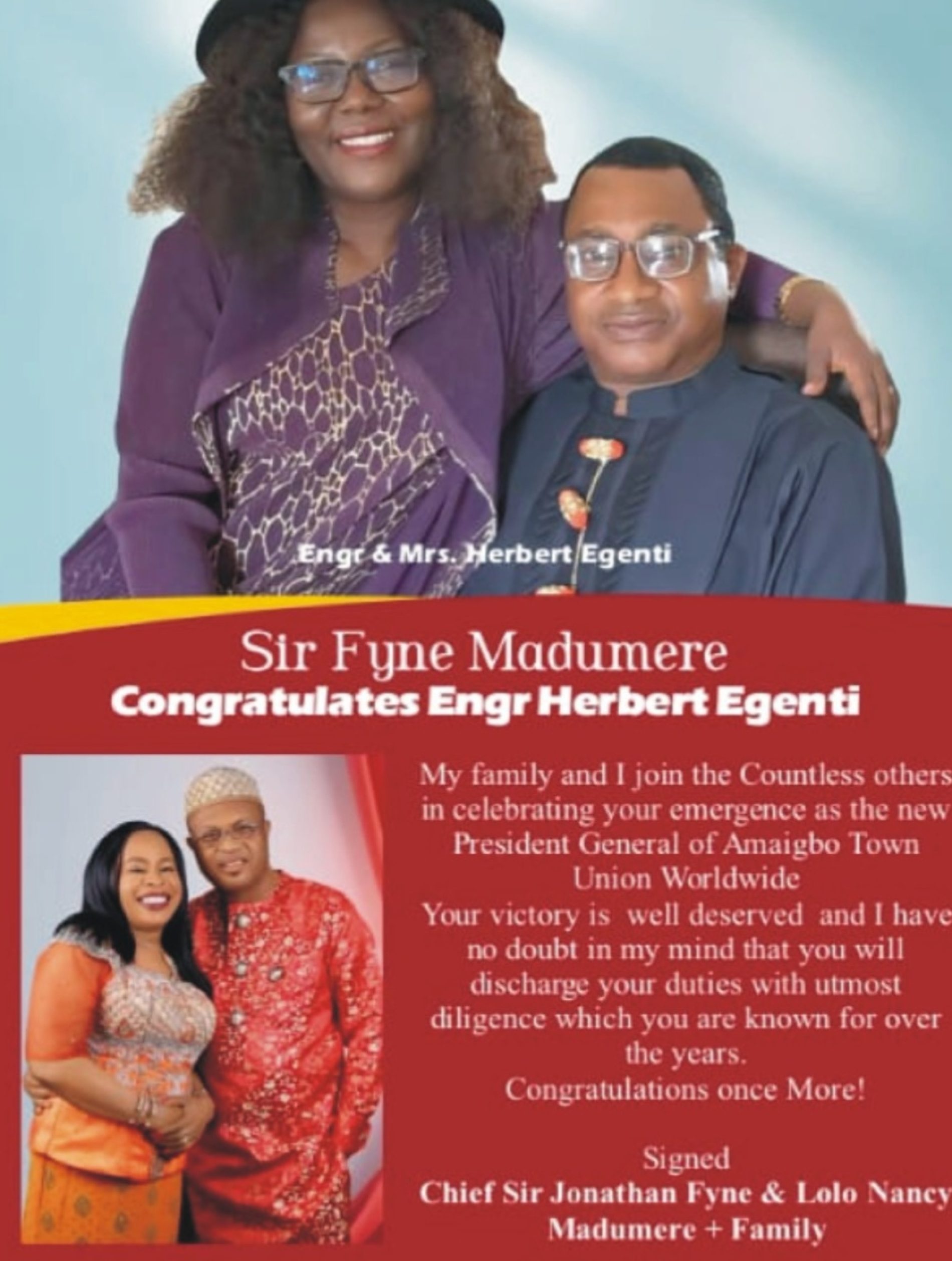 Sir Fyne Madumere Congratulates Engr Herbert Egenti, New ATU PG 