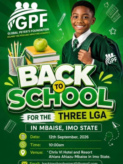 Global Peter’s Foundation Announces Annual Back-To-School Programme for September 12   -Over 5,000 Students to Benefit from Educational Support — Founder Assures Continuity